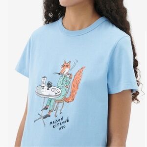 Maison Kitsuné Blue Olympia Le-Tan Coffee Fox T-Shirt